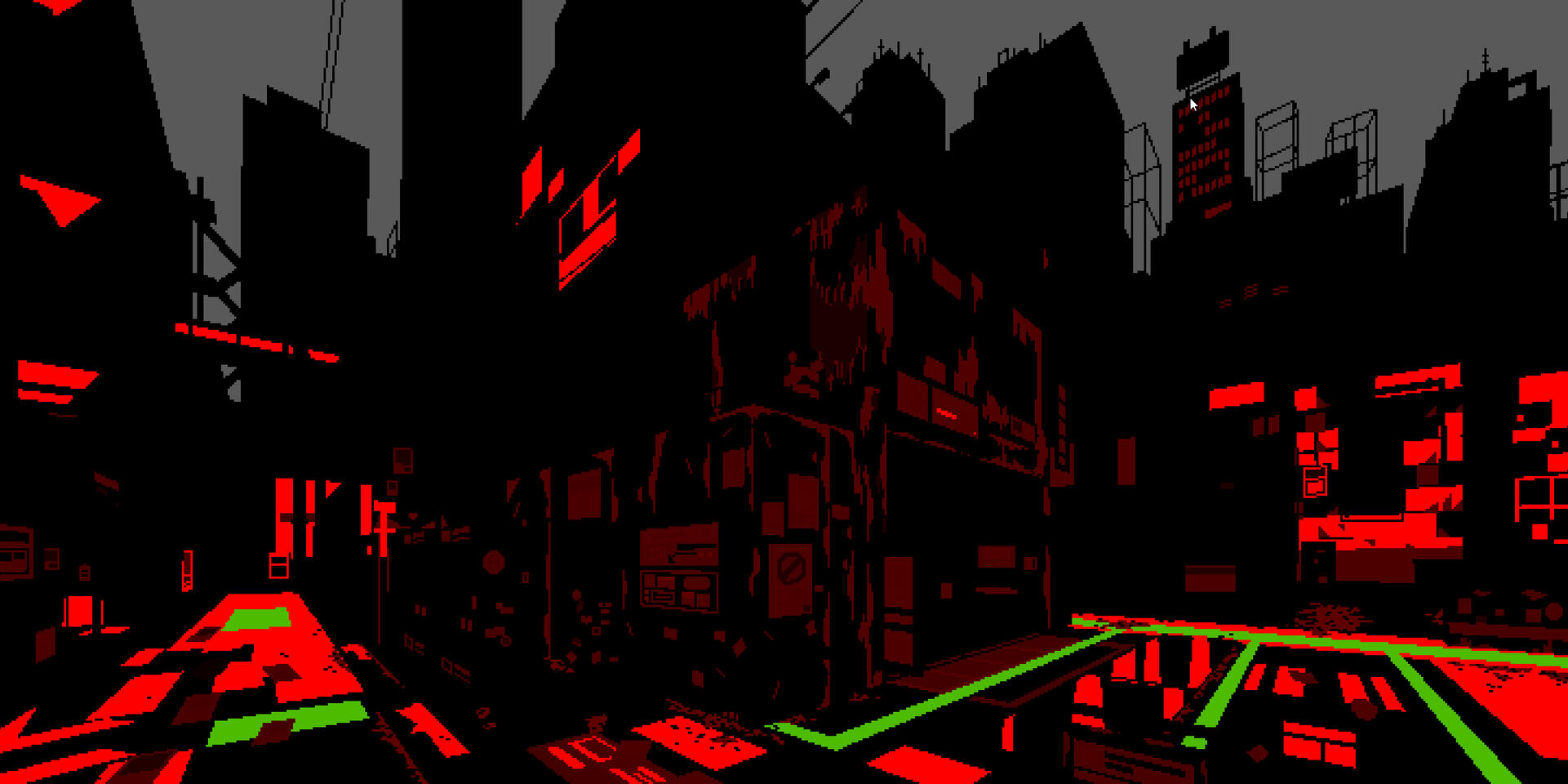 Debug view of the decal buffer. The red channel stores the index of the color ramp. The green channel stores the additive shift along the ramp. The alpha channel stores flags in a bitmask to configure blending.